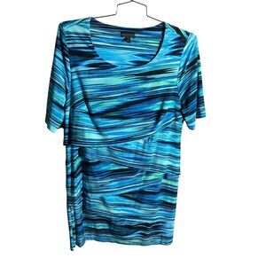 econnected Apparel Blue Green Black Abstract‎ Tiered Layered Dress Plus Size 16W